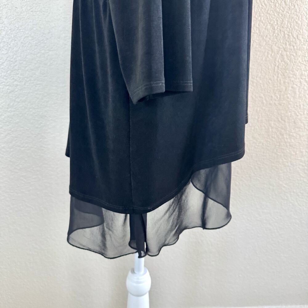 Chicos Travelers Size 3 Solid Black Open Front Sheer Drape Waterfall Cardigan - Picture 4 of 14